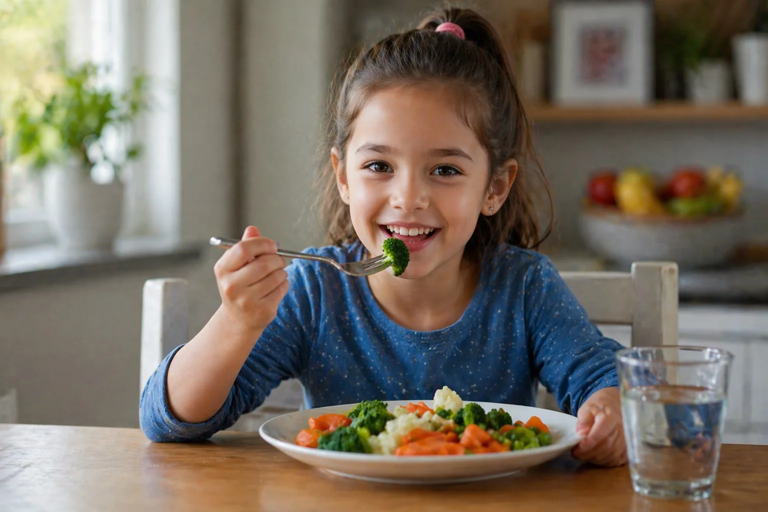 Kind aan tafel met verse groente